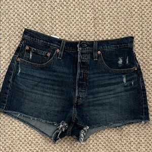 Levi's 501 Blue High-Waisted Distressed Jean Shorts